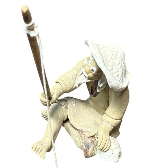 Chinese Shiwan Fisherman Figurine Mudman Fishing Pole Oriental Clay Pottery 2" - Picture 5 of 13